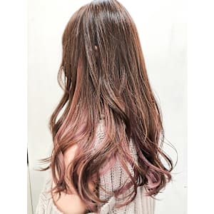 レッドブラウンインナーカラーラベンダーカラーロングイメチェン