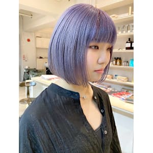 ダブルカラー　前髪あり　ハイトーン　ラベンダー　ブルー　ボブ