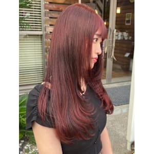 ロングレイヤー　ワンカール　ブリーチなしダブルカラー　レッド