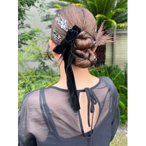 カチモリ　ツインお団子　ベロアリボン　結婚式アレンジ　韓国