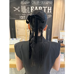 三軒茶屋_ヘアアレンジ_ヘアセット_ツイン_リボン_黒髪