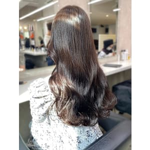 マットブラウン　透明感カラー　ブリーチなしカラー　ツヤ髪