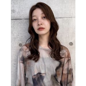 髪質改善カラー ゆる巻きロングレイヤー かきあげバング 韓国