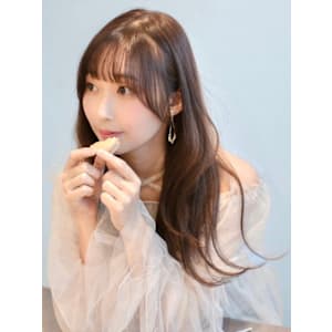 小顔バング　ロングレイヤー　シースルーバング　ゆる巻き