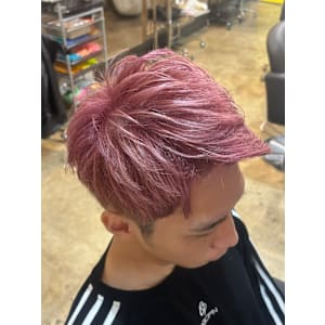 メンズショートカットツーブロックブリーチペールピンクカラー