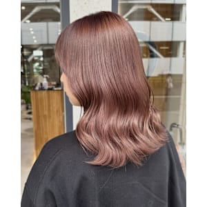 ピンクヘアーピンクグレープフルーツ秋色ウェーブミディアム