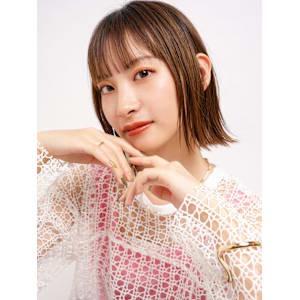 ★美髪切りっぱなしボブエアリーロングピンクブラウンくびれヘア