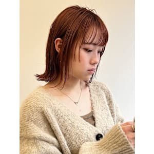 ★愛されセミディ姫カット外はねボブ 艶髪 アプリコットオレン