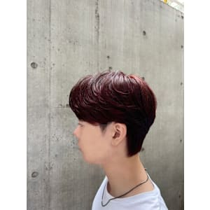 ブリーチなしレッドカラー 韓国ヘア 原宿 表参道 メンズ