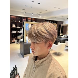 メンズ韓国ヘア ホワイトブロンド シースルーマッシュ ブリー