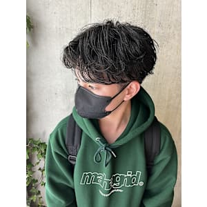 ツーブロックマッシュ ワンカールパーマ 原宿 メンズショート