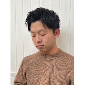 メンズカットハイライトマッシュパーマウルフアッシュブラック