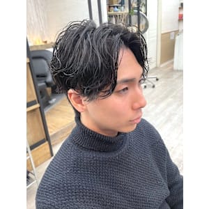 ハイライトマッシュパーマイメチェン黒髪メンズカット