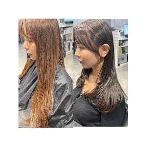 【重めレイヤースタイル×S字バング】×【透明感カラー】