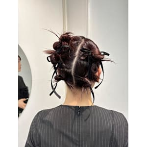 ボブヘアアレンジ/ツインシニヨンアレンジ/リボンアレンジ