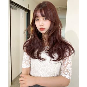 ブリーチなしダブルカラー.ワインレッド.顔まわりレイヤー