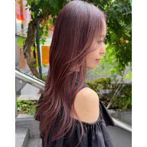 秋色ピンクヘアーワインレッド カシスレッド