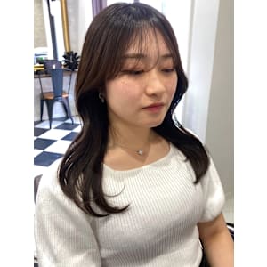 シースルーバング　セミロング　韓国風　ゆる巻き　グレージュ