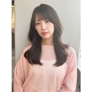 韓国風/セミロング/顔周りカット/くびれヘア/透明感カラー