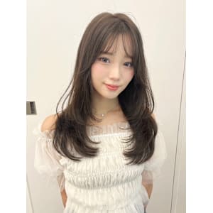 韓国風/セミロング/顔周りカット/くびれヘア/透明感カラー