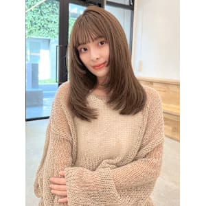 韓国風/セミロング/顔周りカット/くびれヘア/透明感カラー