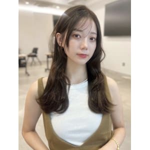 韓国風/セミロング/顔周りカット/くびれヘア/透明感カラー