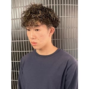 プードルパーマ　ツーブロック 刈り上げ ハイライト マッシュ