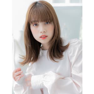 外ハネレイヤーミディアム韓国風アースカラー　マロンベージュ