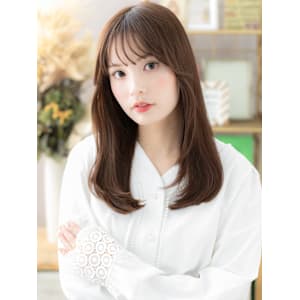 ピンクブラウン艶カラー小顔エアストレート　姫カットレイヤー