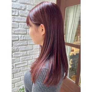 ピンクブラウン　艶髪ハイトーン　ブリーチなしカラー　ロング