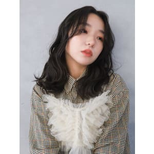 【tetote三宮】黒髪ワンレンカールスタイル