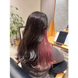 ピンクレッド/イヤリングカラー/インナーカラー/ロング