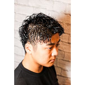 アップバング×パーマ