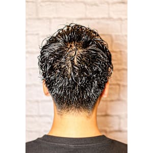 アップバング×パーマ