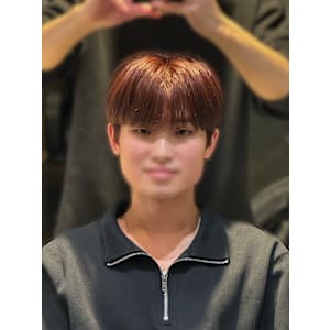 韓国ヘア シースルーマッシュ カラー レッド メンズ 表参道