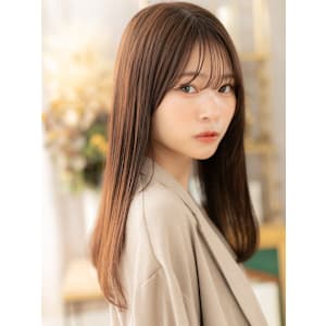 シースルーバングアースカラーエアストレート　姫カットレイヤー