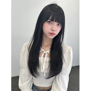 韓国風/セミロング/顔周りカット/暗髪前髪//透明感カラー