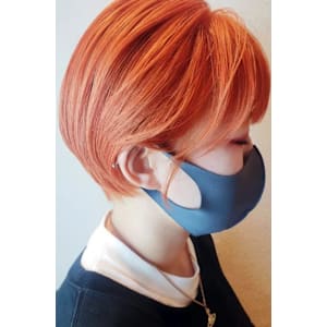 前下りボブショート×アプリコットオレンジ×暖色系カラー