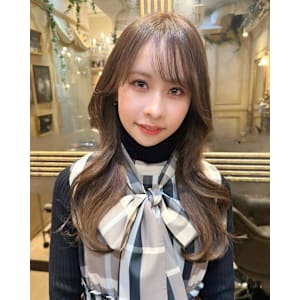 マロンベージュ姫カットレイヤー韓国風ヘア顔周りレイヤー