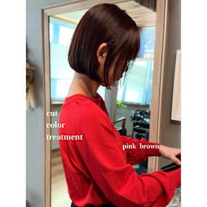 あごラインボブ×ピンクブラウン