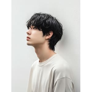 韓国マッシュ/マッシュウルフ/モテ黒髪/ニュアンスパーマ 