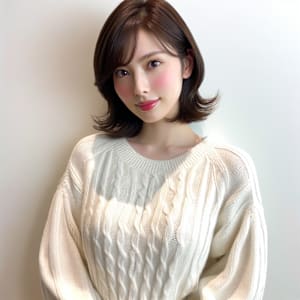 イメチェン黒髪こなれミディボブルフ前髪ワンレンネビージュ小顔