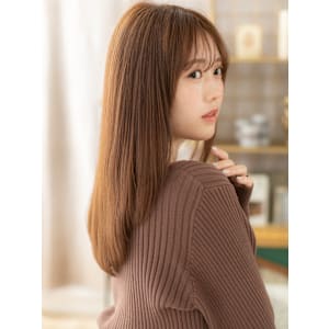 ミルクティーピンクレイヤーカット艶ロング　姫カットレイヤー