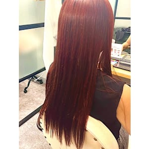 ワインレッド艶髪スーパーロングアッシュ
