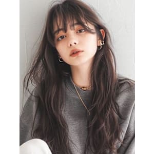 小顔前髪ネビージュロングくせ毛ふんわりナチュラルウェーブ