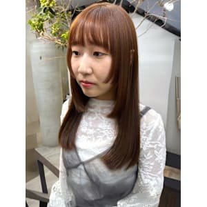 ブリーチなしオレンジベージュ　姫カットレイヤー　ロング