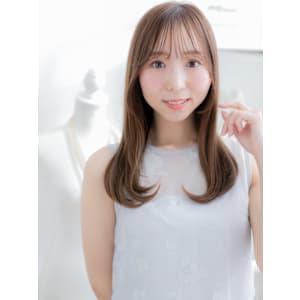 ハイライトカラー抜け感小顔エアストレート　細めハイライト