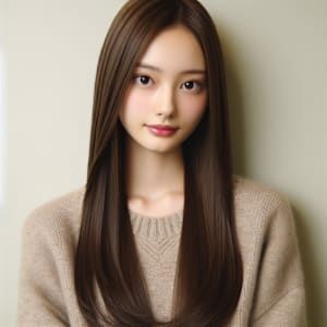 斜めバングうるツヤストレート大人可愛いうる艶髪小顔カット黒髪