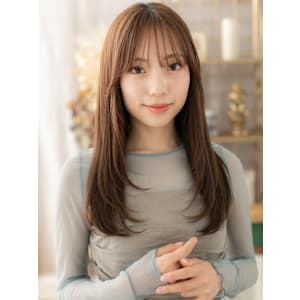 ニュアンスカラー小顔ロングレイヤーカット　マロンベージュ