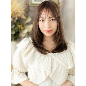 姫カットレイヤーアッシュブラウンセミディ　マロンベージュ